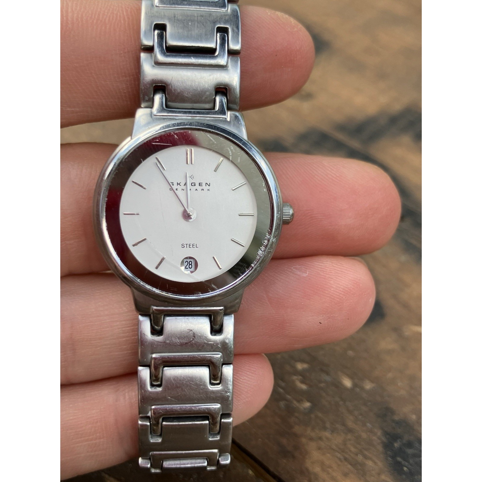 Skagen Denmark 695ssx Womens Stainless Steel Watch Silver Dial Date Quartz
